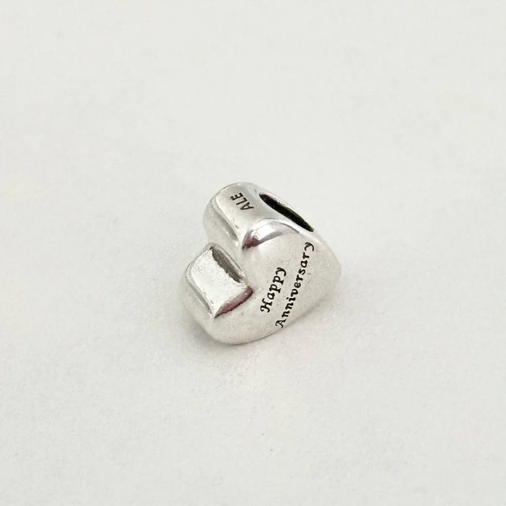 Pandora 925 & 14K Gold Happy Anniversary Puffy Heart Rare Retired Bead Charm
